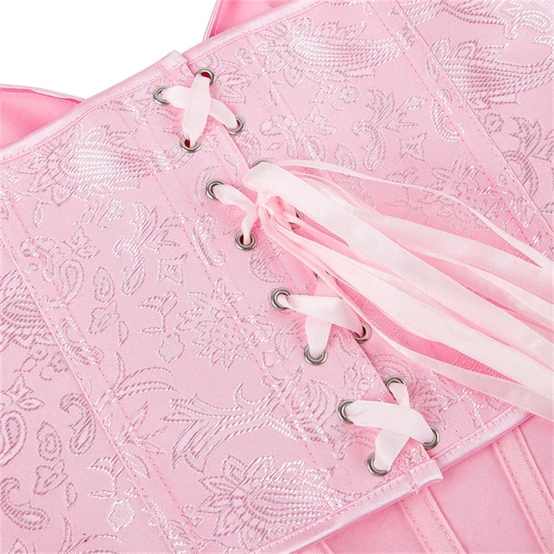 Feminino elegante overbust espartilhos colheita topos rosa rendas desossado bustiers gótico corpo shaper lingerie sexy basco korset
