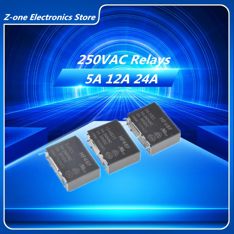 2PCS 5A 4Pin HF46F-5-HS1 HF46F-12-HS1 HF46F-24-HS1 Power Relay A Normally Open 5 V 12 V 24 V DC 5A 250VAC Relays