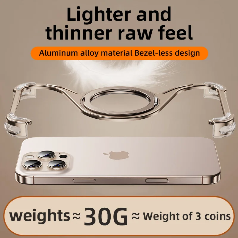 Metal W Shape In-vehicle Magnetic MagSafe Stand Phone Case For iPhone 13 14 15 16 Pro Max Aluminum Four corner TOU Rimless Cover