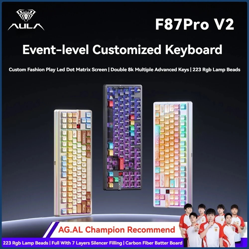 

AULA F87Pro V2 Tri-Mode Wireless Gasket Hot-Swappable RGB Screen Mechanical Keyboard For Office And Gaming Gift E-sport