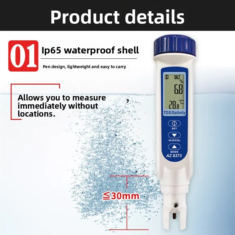 جديد AZ8373 مقياس الملوحة TDS القلم عالية الدقة مقياس ملوحة الطعام مياه البحر مقياس كثافة الماء الملوحة الإلكترونية