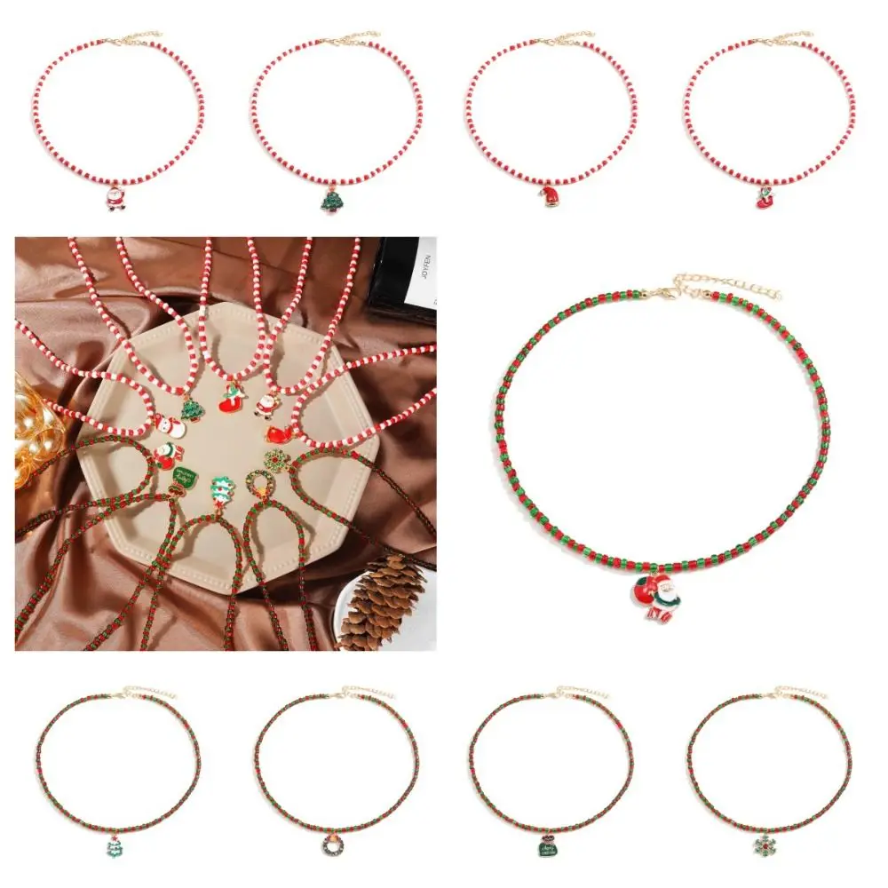 Cartoon Christmas Necklace Clavicle Chain Santa Rice Beaded Chain Gingerbread Man Jewelry Accessories Cartoon Pendant Choker