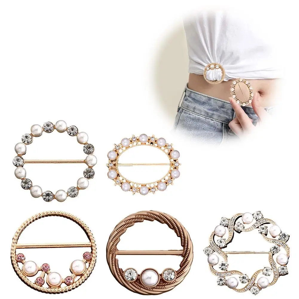 

Shirt Clips Metal Corner Scarf Knotted Buttons Fashion Crystal Pearl Waist Clothing Accessories Buckle Y4Y5