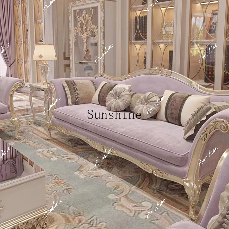 French light luxury palace style solid wood carving flower sofa living room luxury three people  FT