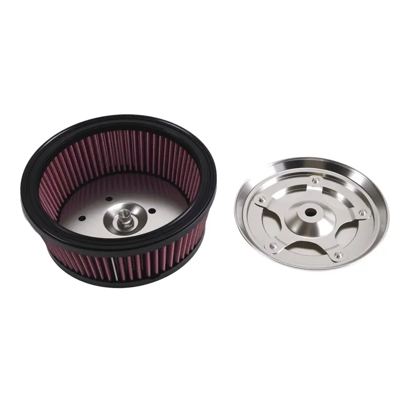 AB56-Chrome Cover& 6-Hole& Red Filter Kit For Air Cleaner Fits For Touring Dyna Wide Glide FXDWG