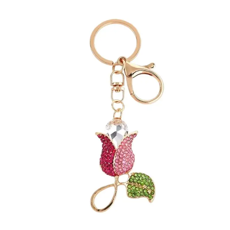 Blumen-Schlüsselanhänger, mehrfarbig, mit Strasssteinen und Kristallen, Auto-Schlüsselanhänger, Damen-Handtaschenanhänger, modisches Rucksack-Accessoire, Souvenir-Geschenk, Rosa – Detail 7
