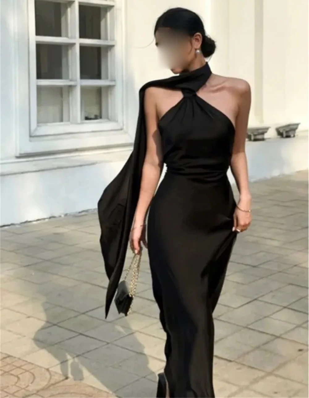 

Hoepoly Elegant High Neck Black Sleeveless Evening Dress For Woman Summer Style Fashion Simple Classy Party Long Prom Gown New