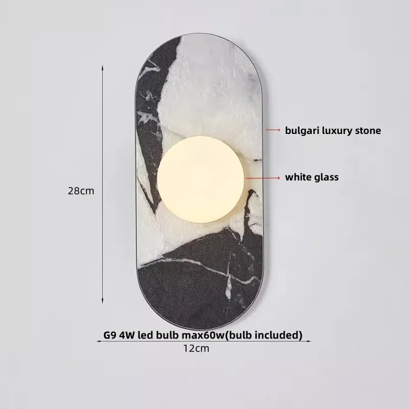 Luces de pared LED modernas de estilo nórdico, candelabro de cristal blanco para estudio, cafetería, restaurante, Atroviren Bulgari, lámpara de noche de piedra de lujo