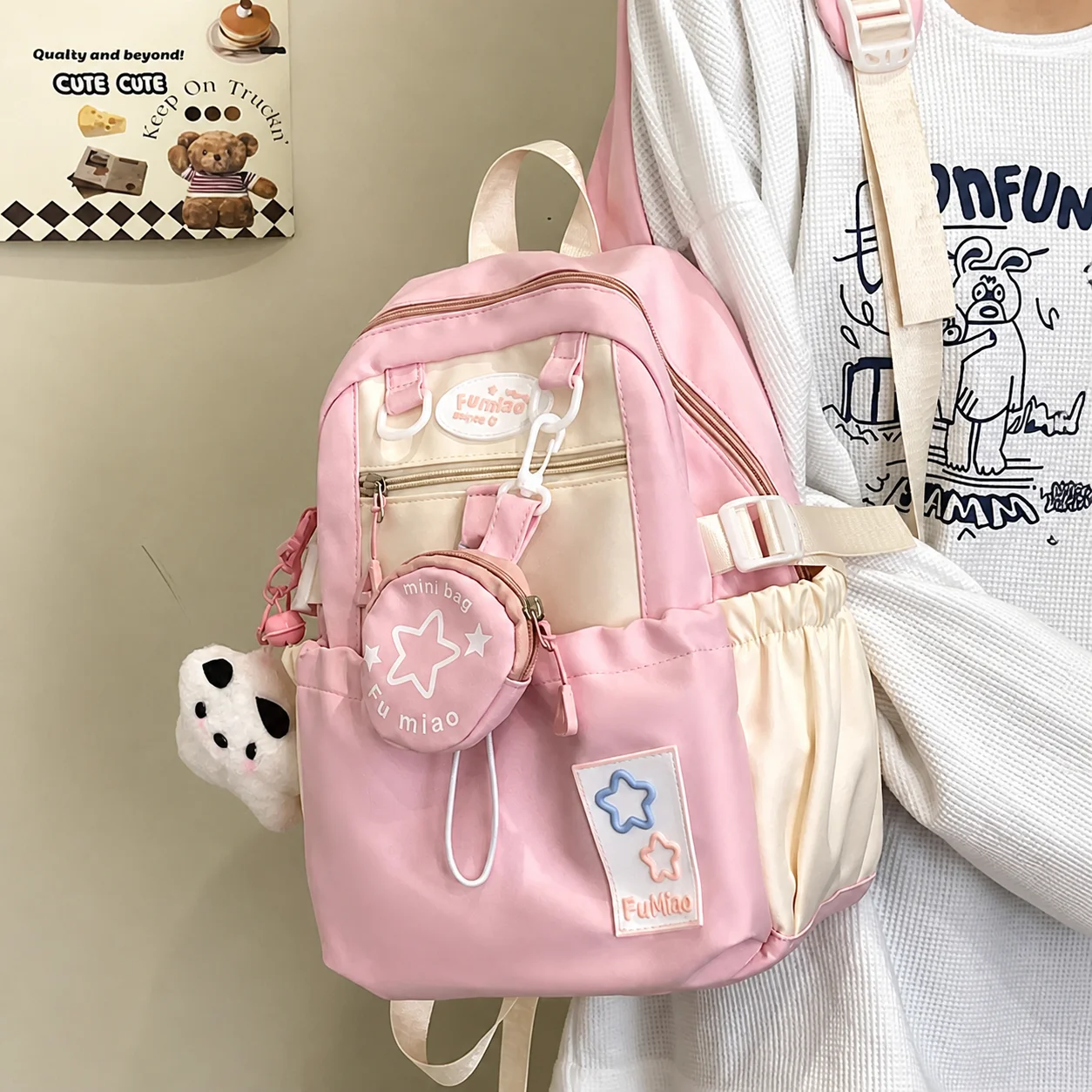 Oxford Cloth Backpack Star Patterned Small Daypack Girls Backpack Small Star Pattern Backpack For Outing Short Trip Daily School