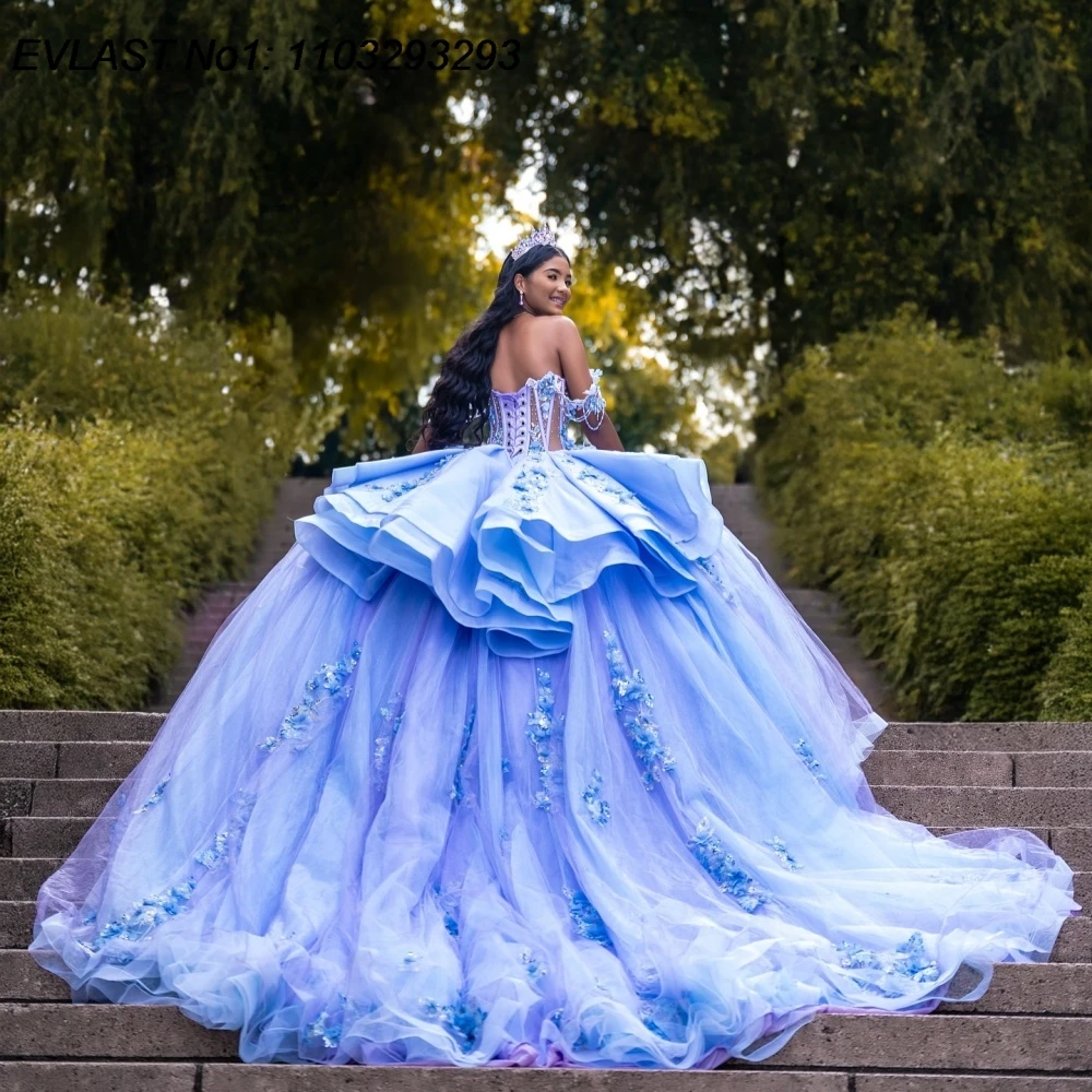 EVLAST Customized 2026 Lilac Ball Gown Quinceanera Dress Applique Crystal Beaded Tiered Sweet 16 Vestidos De 15 Anos E1QN359