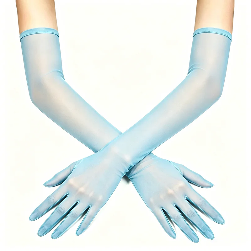 55cm Bonbonfarbene Dehnbare Netz-Lange Handschuhe Damen Sexy Sonnenschutz Atmungsaktiver Transparenter Tüll für Hochzeit Party Bühnenauftritt – Detail 10