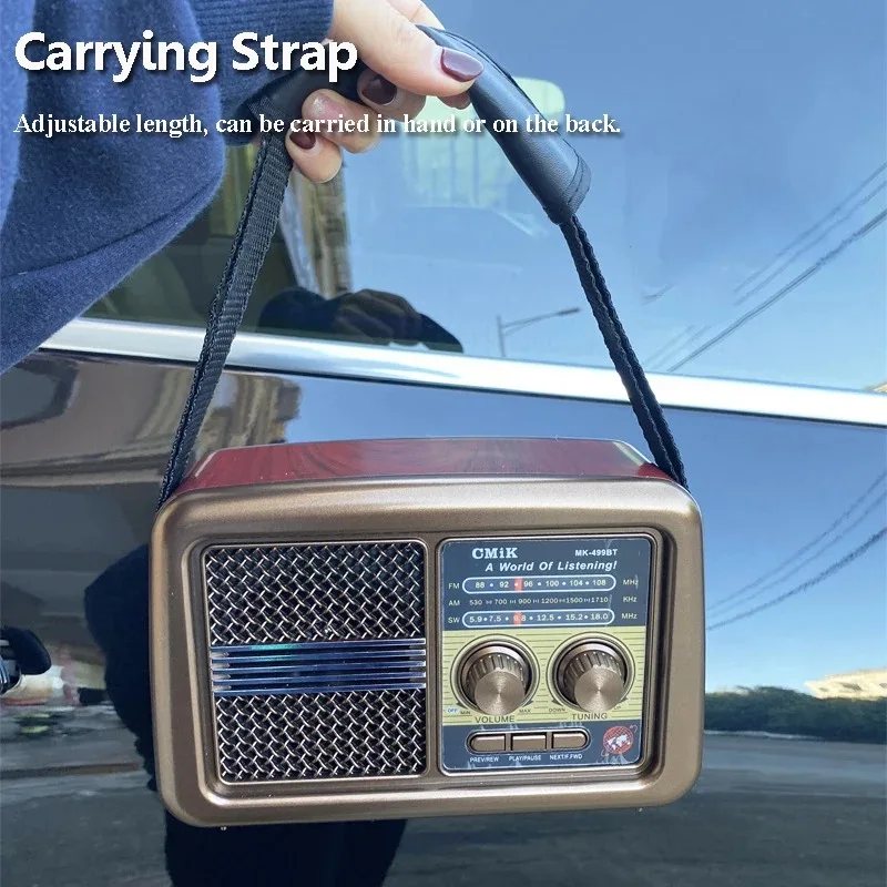 Hochempfindliche Vollbandradios Tragbarer Vintage FM SM SW Funkempfänger Drahtloser Bluetooth-Lautsprecher mit LED-Licht TF-Karte Slo