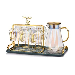 Colorful Diamond Texture Glass Teapot Set Hot Cold Water Kettle Water Jug Transparent Coffee Pot Home Water Carafe Glass Pitcher