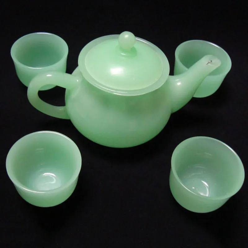 

Chinese Handmade Natural Jade Carving Teapot Tea Cup Set Kung Fu Tea Set Decor