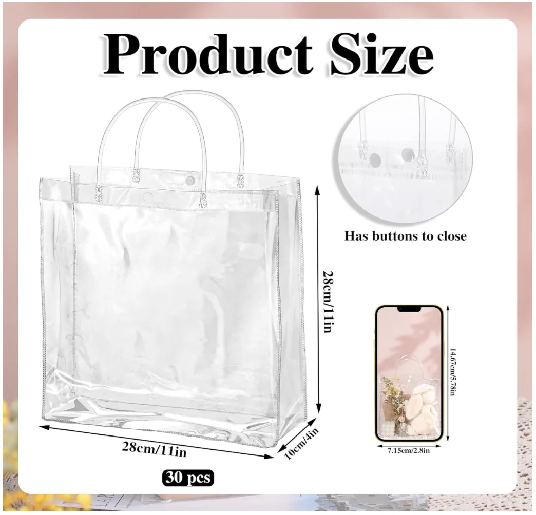 30Pack Clear Gift Bags with Handle, Reusable Plastic Small Gift Wrap Tote Candy Bags for Christmas Party Favors Wedding Birthday