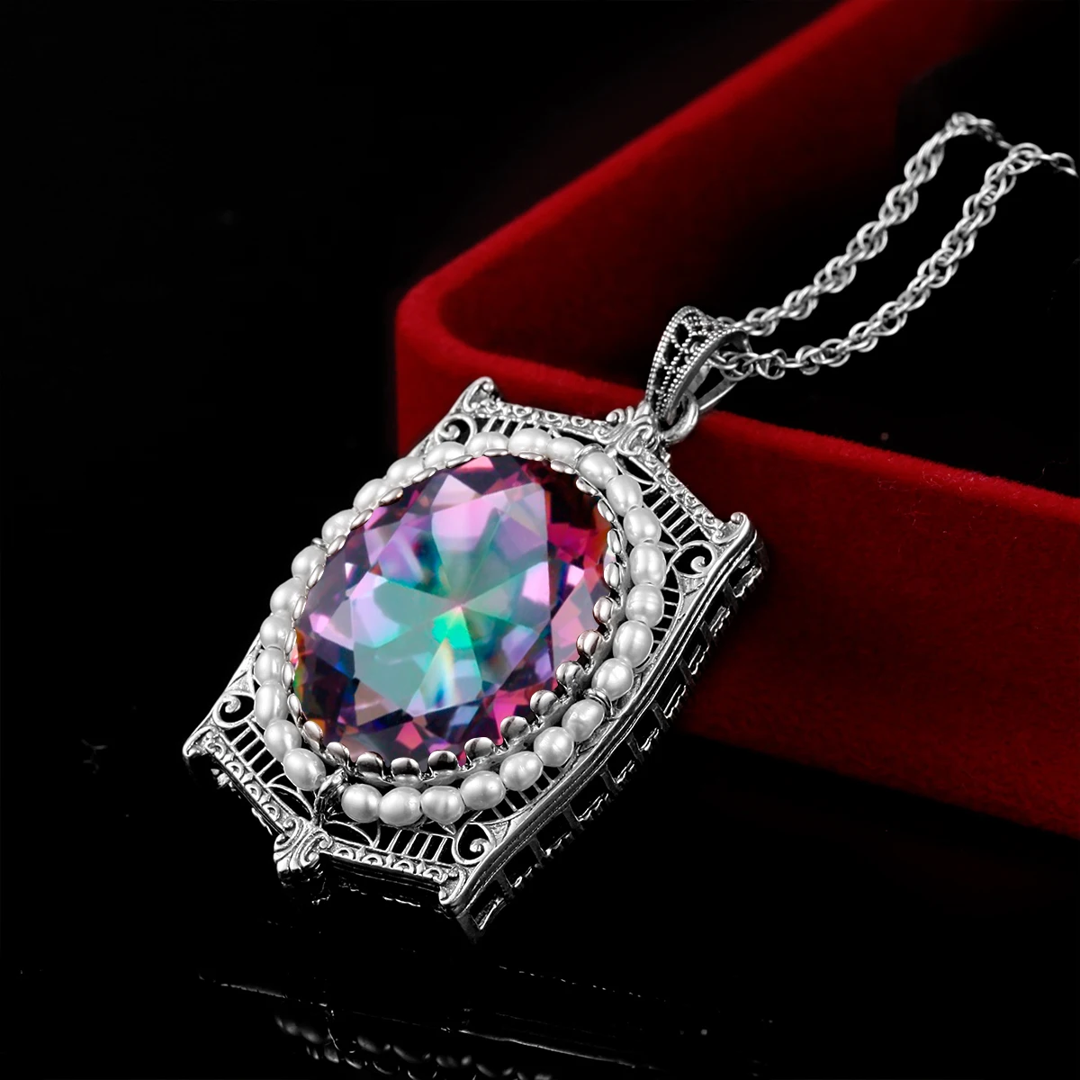 

Mystic Topaz Oval Cut Gemstone Pendants for Women Real 100% 925 Silver Original Trendy Party Accessories Gifts Lady Fine Jewelry