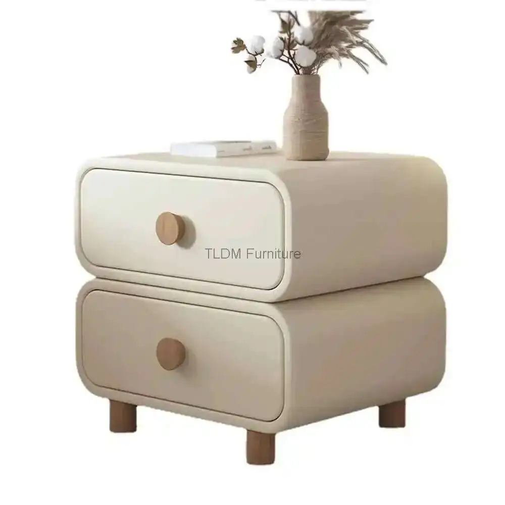 Bedroom Mini Nightstands Household Double Draw Storage Design Microfiber Leather Anti-Scratch Wear-Resistant Bedside Furniture