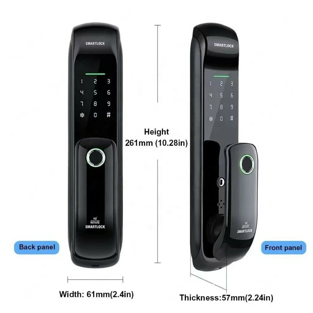 スマートドアロック カメラ付き Wifi Tuyaアプリ対応 ガラス/木製 指紋認証 防水 スライドドアハンドル 顔認証 スマートドアロック