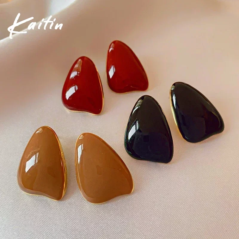 Vintage All-match Drip Earrings for Women Maillard Temperament Stud Earrings Fashion High Sense Solid Color Simple  Jewelry