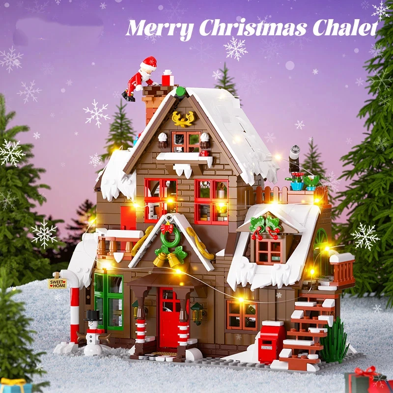 الإبداعية عيد الميلاد سجل المقصورة اللبنات مع أضواء LED MOC وحدات منزل نموذج الطوب عيد الميلاد للبالغين الاطفال اللعب هدية #3