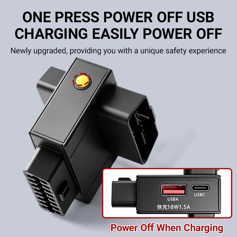 OBD2 Splitter Adapter 1 To 2 with 18W Fast Charging USB C  USB A Port, Dual OBD II Extension Cable for Car Diagnostic Tool view 2