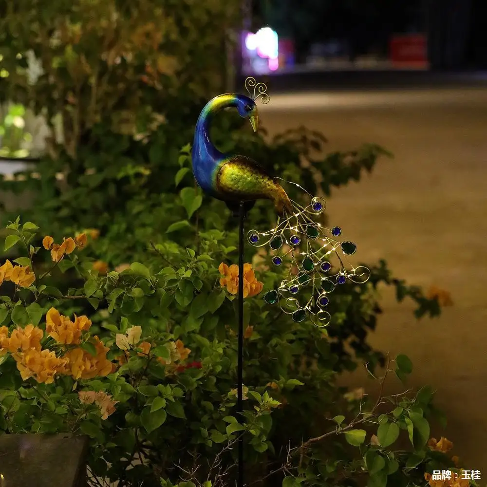 Imagem -02 - Led Outdoor Solar Pavão Lâmpada Estátua de Metal Caminho Paisagem Decoração do Jardim Pavão Escultura Luzes