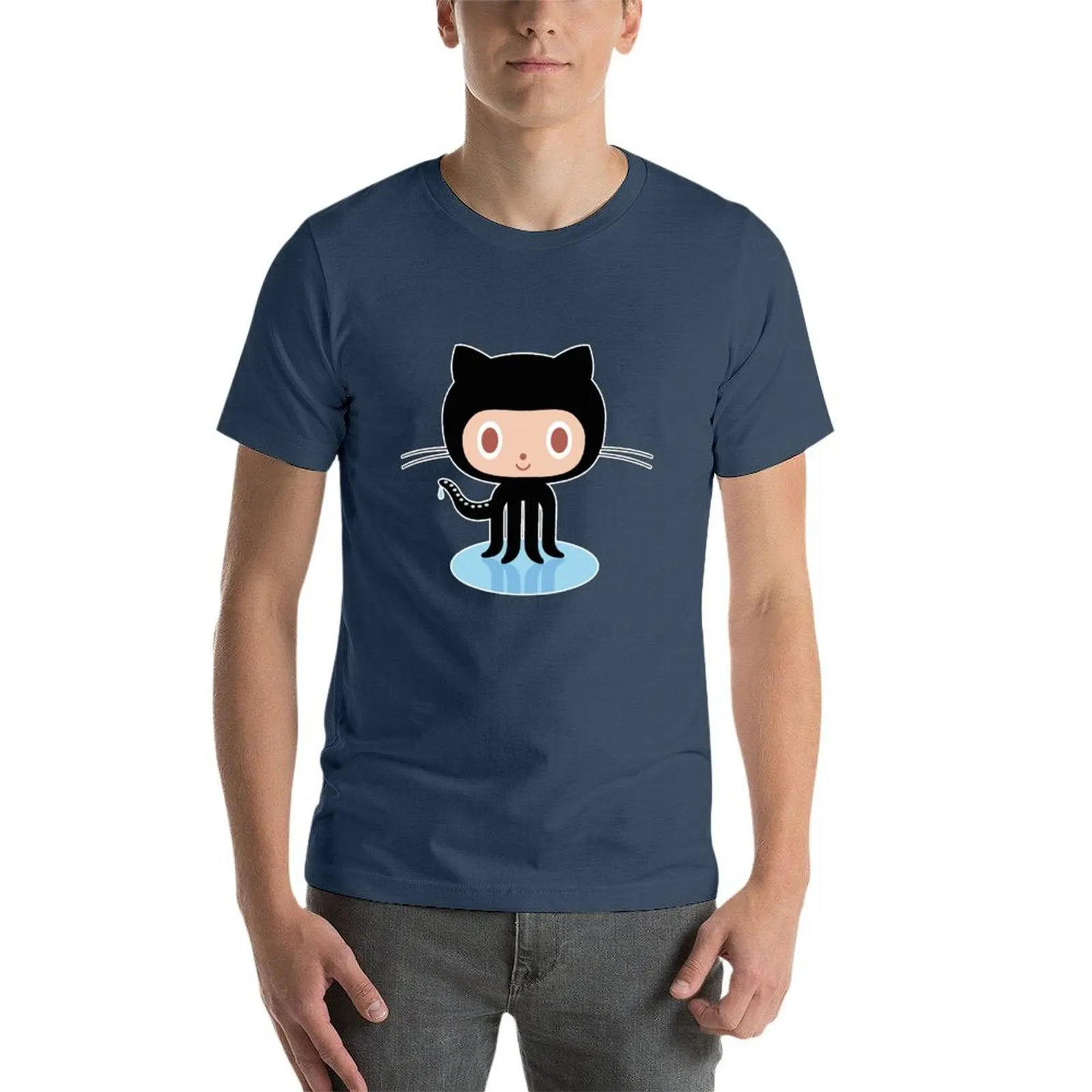 ★   تي شيرت Github octocat أسود تي شيرت أنيمي للرجال تي شيرت للرجال حزمة تي شيرت أبيض