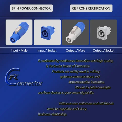 Imagen 2 del producto 10 unids/lote conector Powercon de CA de 3 pines enchufe macho NAC3FCA NAC3FCB enchufe de alimentación de CA 20A/250V para pantalla LED de luz de escenario azul/blanco