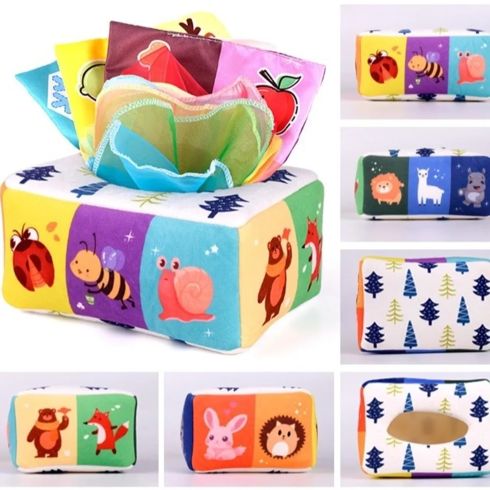 Sensory Educational Baby Montessori Boxes Interactive Skills Training Tissue Box Crinkle Cloth Soft Infant Pull Along Infant