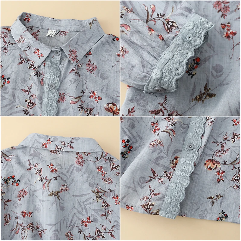 Chinese Style Women\'s Blouses Spring/summer New Prints Women Shirts Loose Long Sleeves Korean Top Cotton Linen Clothing Sales