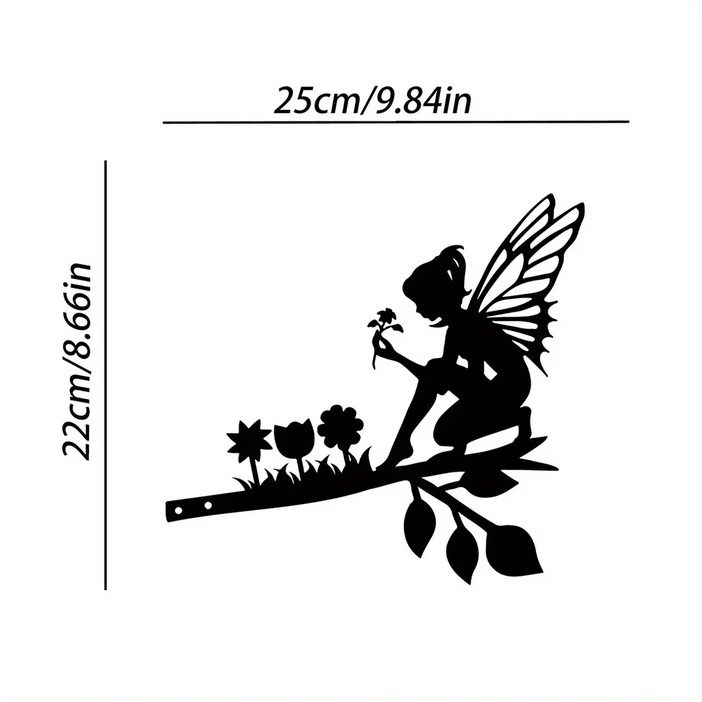 Picking Flowers Fairy On Branch Steel Silhouette Metal Wall Art Home Garden Yard Patio Iron Art, Artwork, Iron Art Silhouette