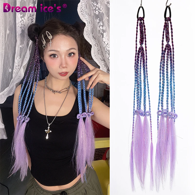 24inch Ponytails Box Braids Hairband Ombre Braiding Hair Colorful Crochet Braids Synthetic Pigtail Hairpieces Elastic For Women