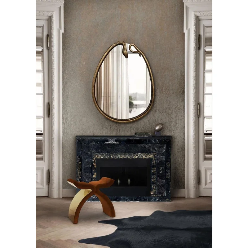 Italian style bath mirrors snake shape vanity mirror luxury golden animal shape salon mirror