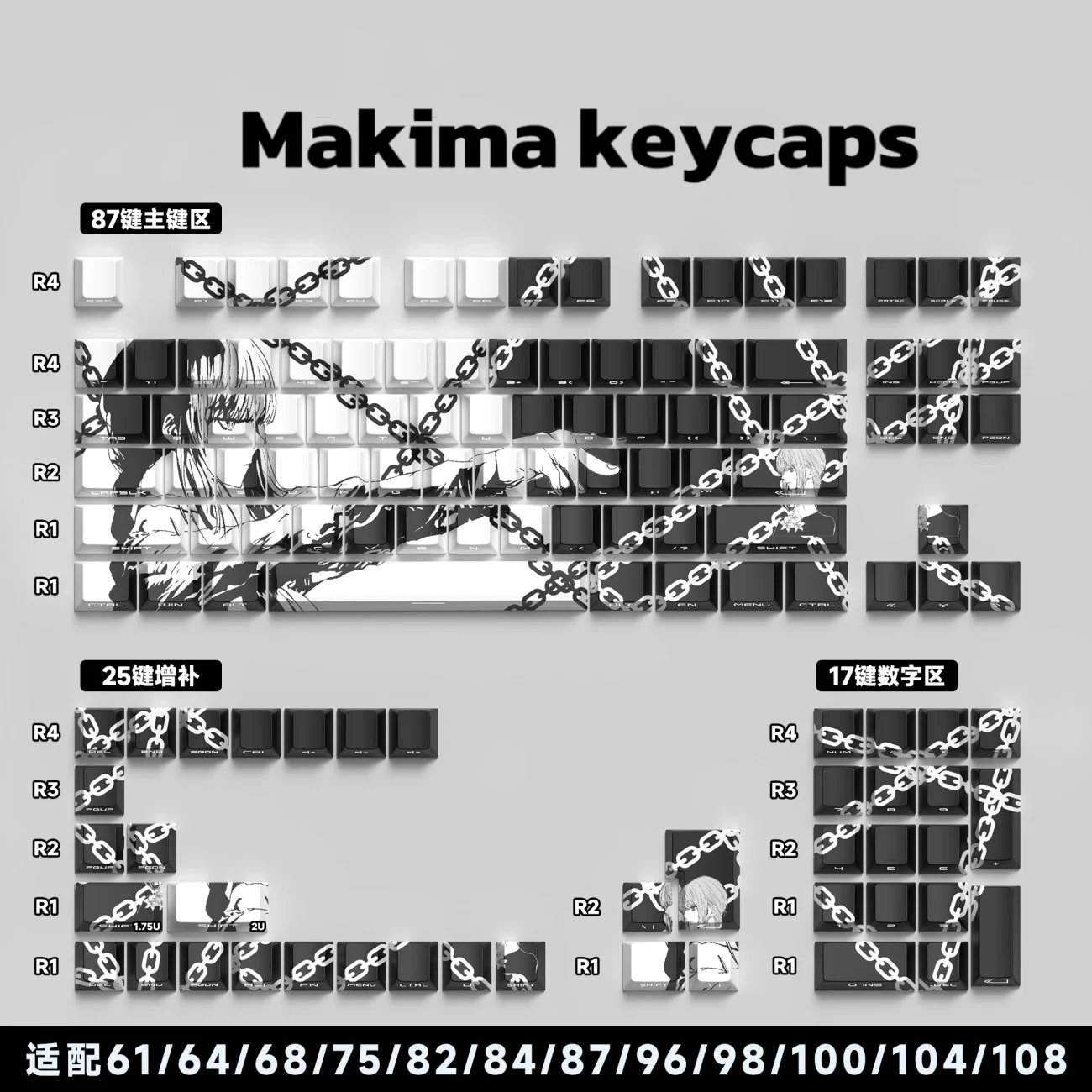 Anime Keycaps Cartoon Makima Keycap Set Custom Keycaps for Mechanical Keyboard Caps Mad68/ace68/rainy75 Cherry Profile Keycaps