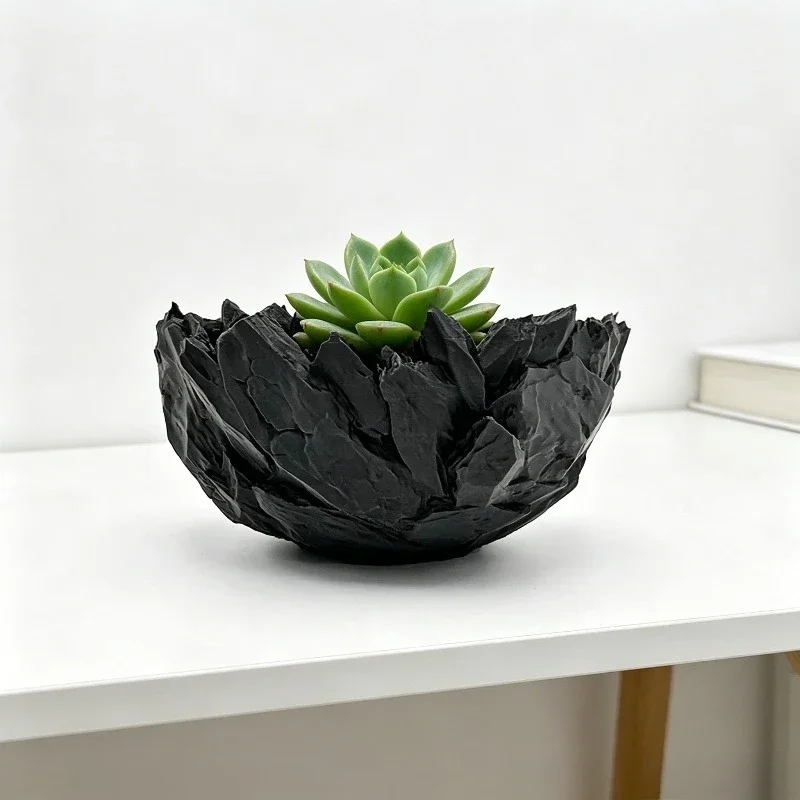 Plant Pot Large Caliber Stone Texture Breathable Bowl Planter For Agave Cactus Succulent And Various Potted Plants