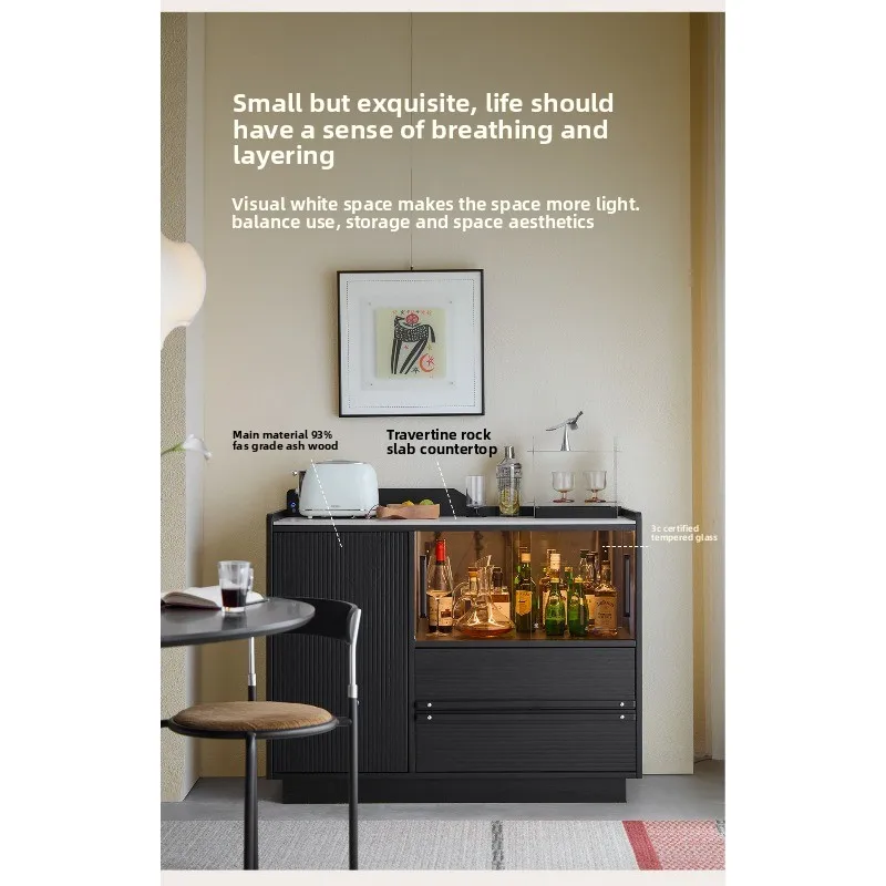 nightside solid wood dining side cabinet against the wall integrated locker, tea cabinet, coffee bar, black sofa side cabinet