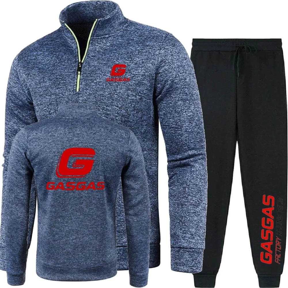 Fotografia 3: Homens 2 pçs conjuntos hoodies calças moletom meio zíper macio velo gola alta camisola gasgas fábrica equipe de corrida dos homens pulôver