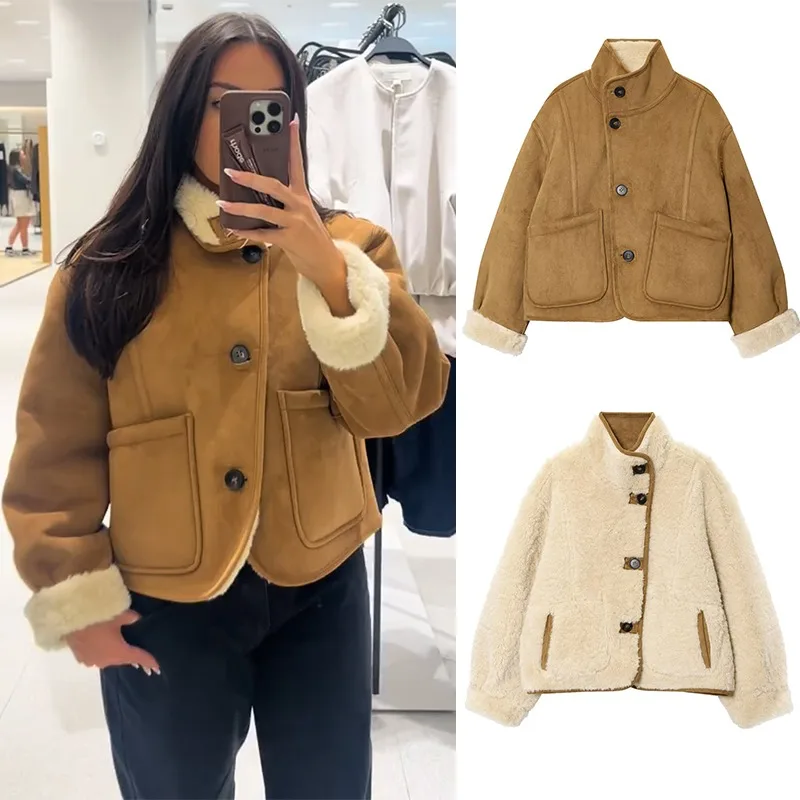 

Reversible Shearling Jacket for Women Leather Jackets Fashion Winter 2025 Coat Female New in Coats Warm Outerwears