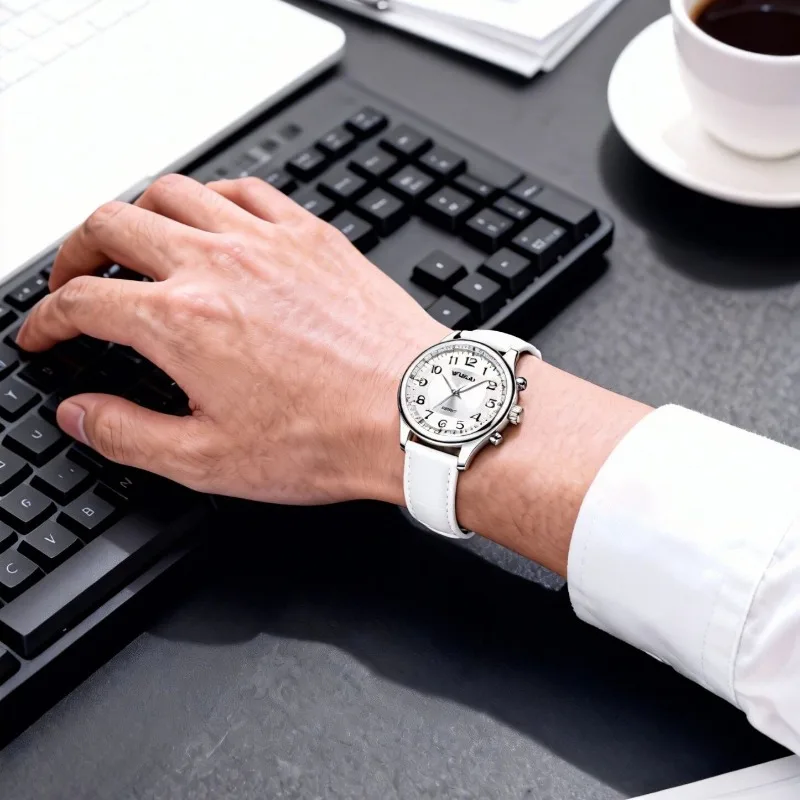 

Стильные и повседневные белые мужские кварцевые часы с кожаным ремешком, модные деловые наручные часы, простые винтажные часы Reloj Hombre