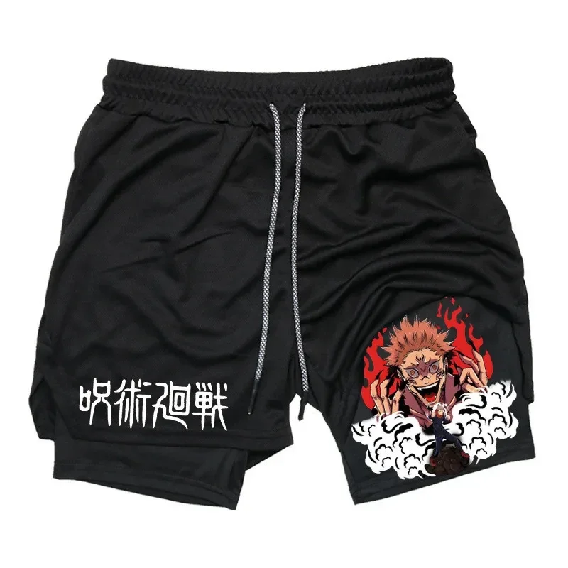 

2026 New Japanese Anime Hot-selling Personalized Printed Adult Double-layer Fitness Sports Running Casual Men's Twill Shorts