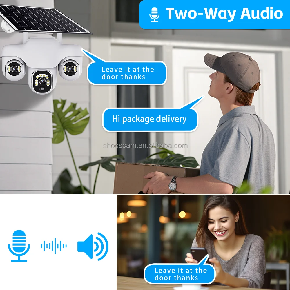 ShooCam CCTV Two Way Audio Waterproof Remote Control 3 Lens V380 PRO WIFI/4G Solar Power PTZ IP Camera Security
