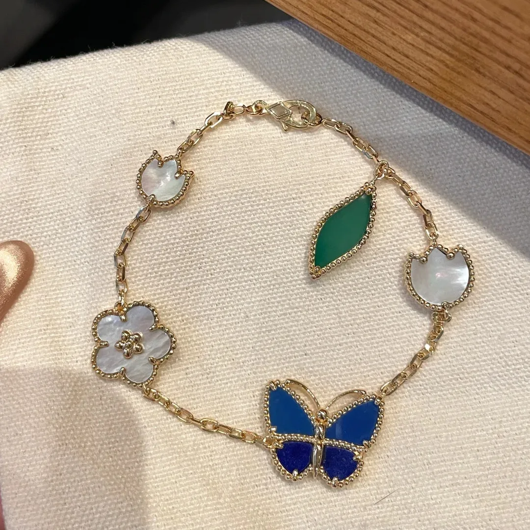 Women Lucky Clover Jewelry Set Gold Tone Enamel Butterfly Shell Leaf Ladybug Necklace Bracelet Ring Stud Earrings Accessory Gift