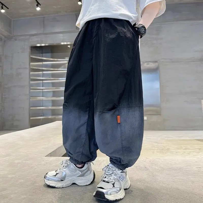 2026 New Boys Gradient Pants Quick Dry Ice Silk Thin Summer Kids Mosquito Repellent Trousers Cool Streetwear Children Clothing
