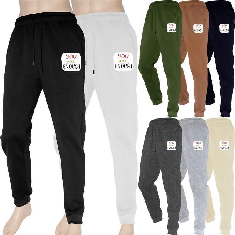 กางเกงวอร์มผู้ชายผ้าฟลีซสำหรับออกกำลังกาย มีกระเป๋าซิปและเชือกผูก