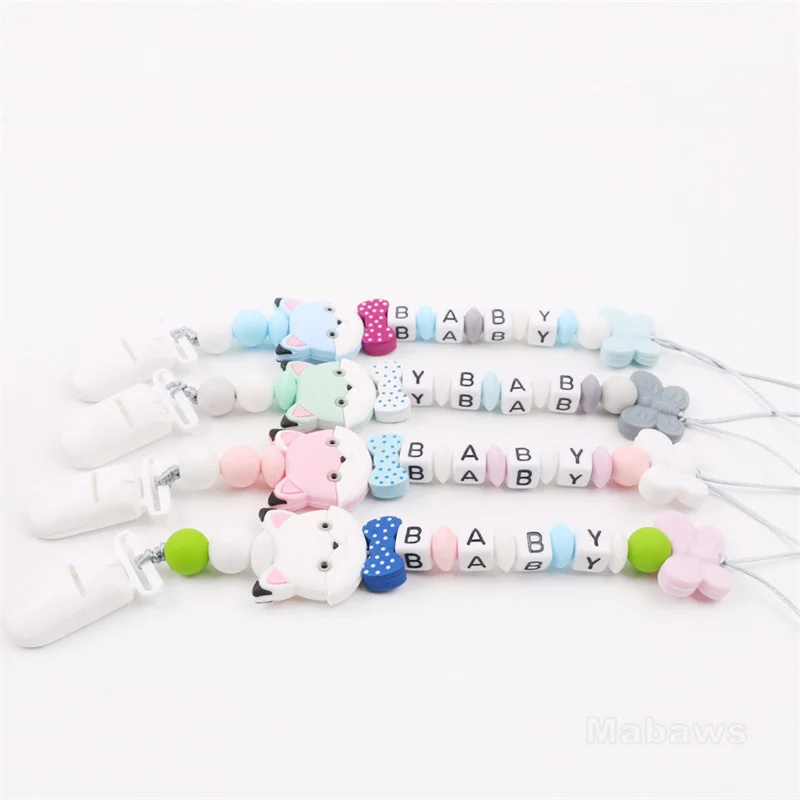 Personalized Name Pacifier Clip Small Rabbit Gum Teether Silicone Bead Animal Shape Customized Baby Name Pacifier Chain Gift Toy