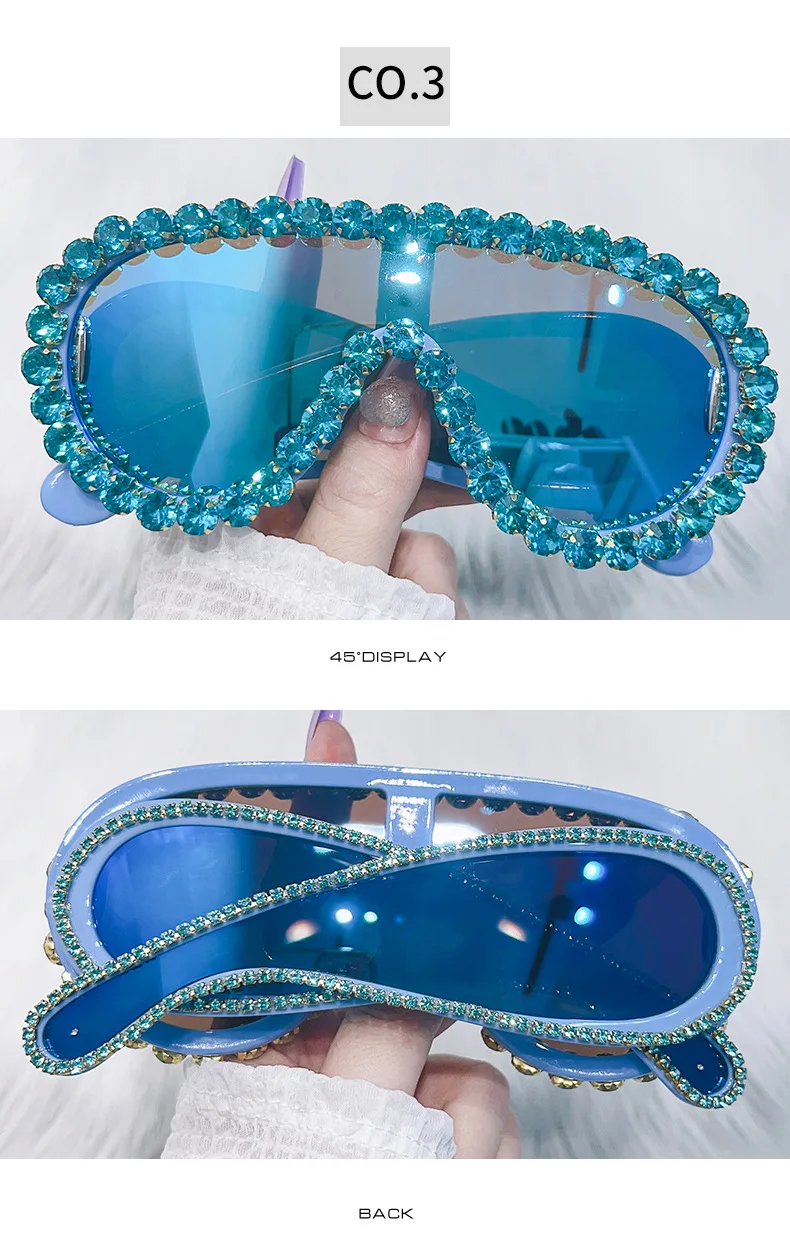 Glänzende Diamanten Y2K Sonnenbrille Frauen Luxus Übergroße Einteilige Sonnenbrille Goggle Weibliche Trends Strass Shades Brillen UV400 – Detail 8