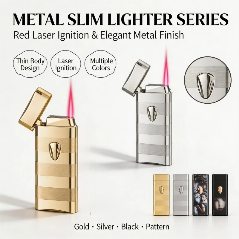 Induction IgnitionMetal Lighter, Hot SellingOutdoor Windproof Direct Punch Red Flame Turbo Torch Gas, Ideal Cigarette GiftforMen