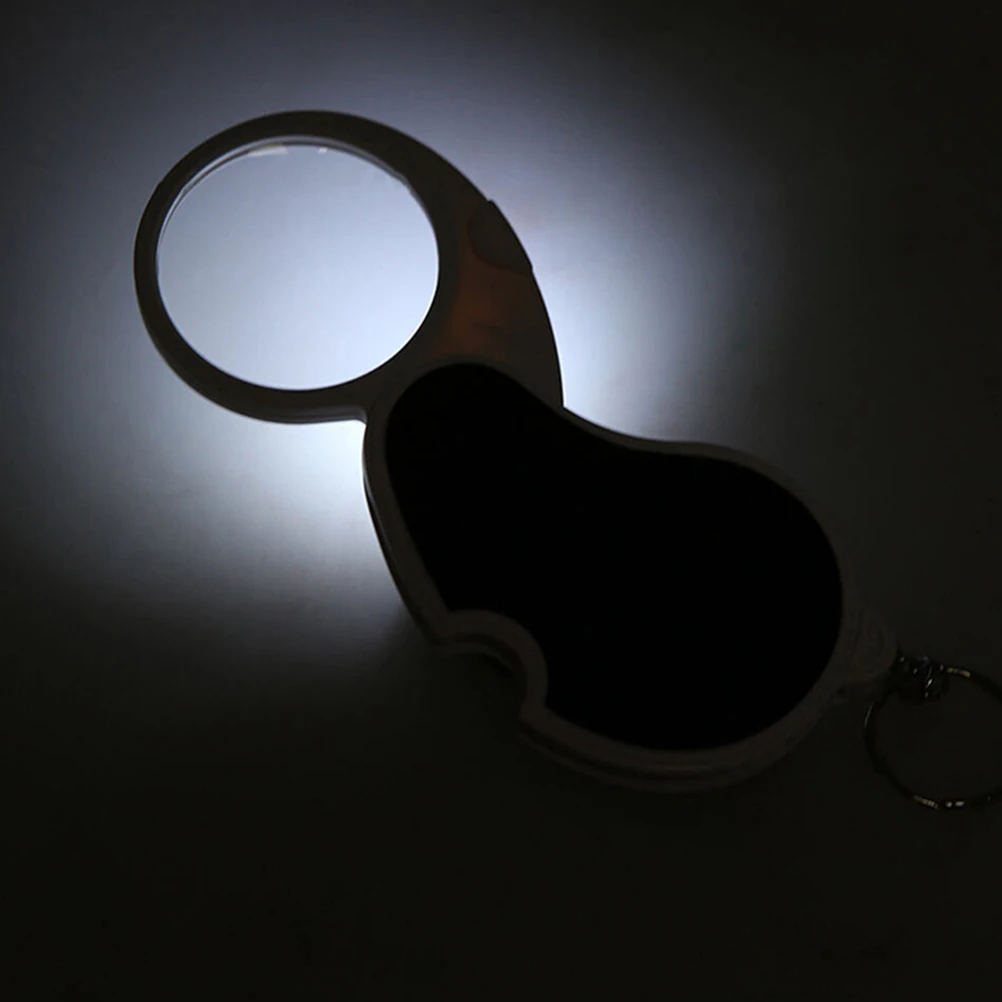 

Mini Magnifier Keychain Portable LED Fold Light Pendant Keyring Black Plastic PU Outdoor DIY Learning Accessories