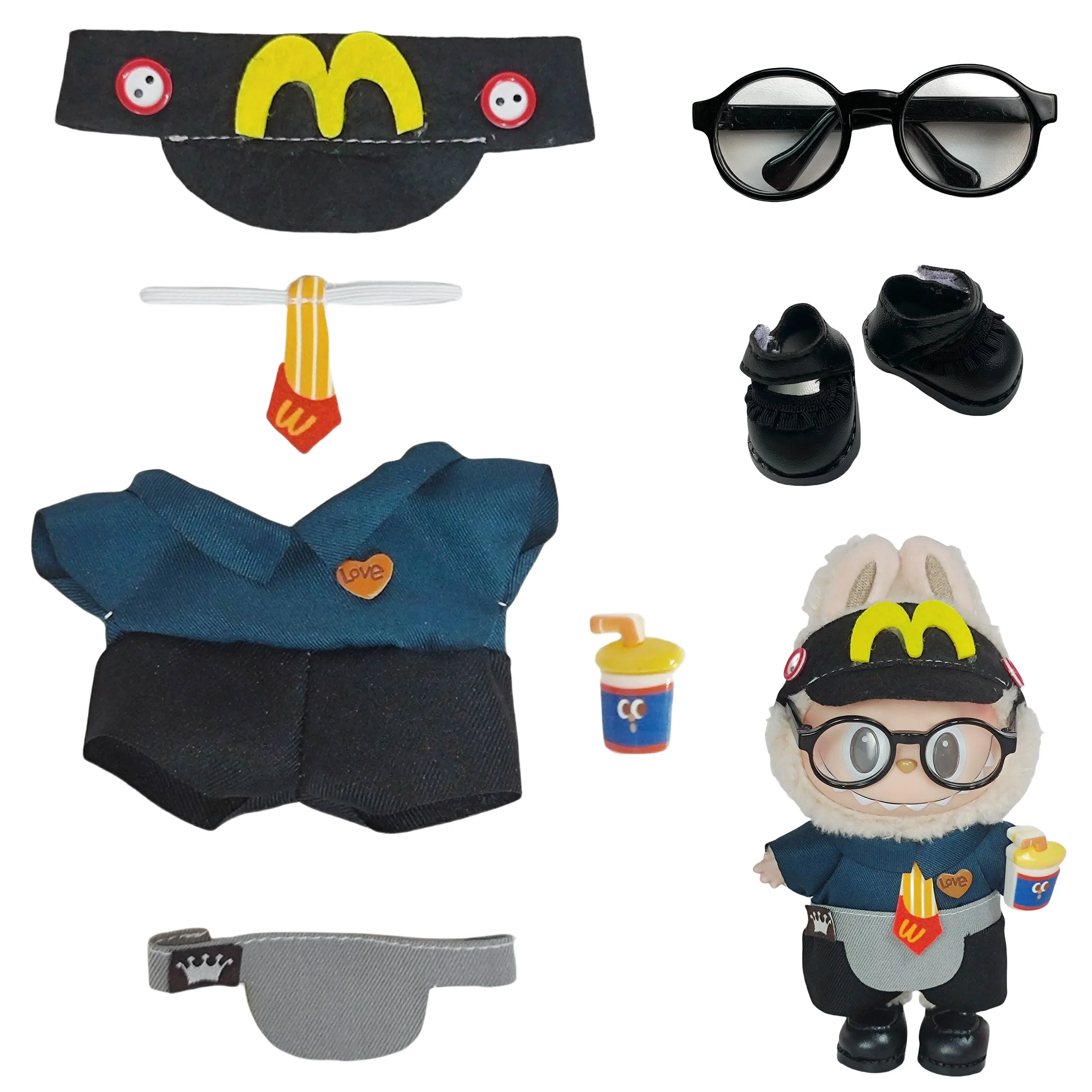 

15-17cm Labubu clothing accessories for labubu v1 v2 dolls clothing fashion fries apron m hat cosplay clothing outfit
