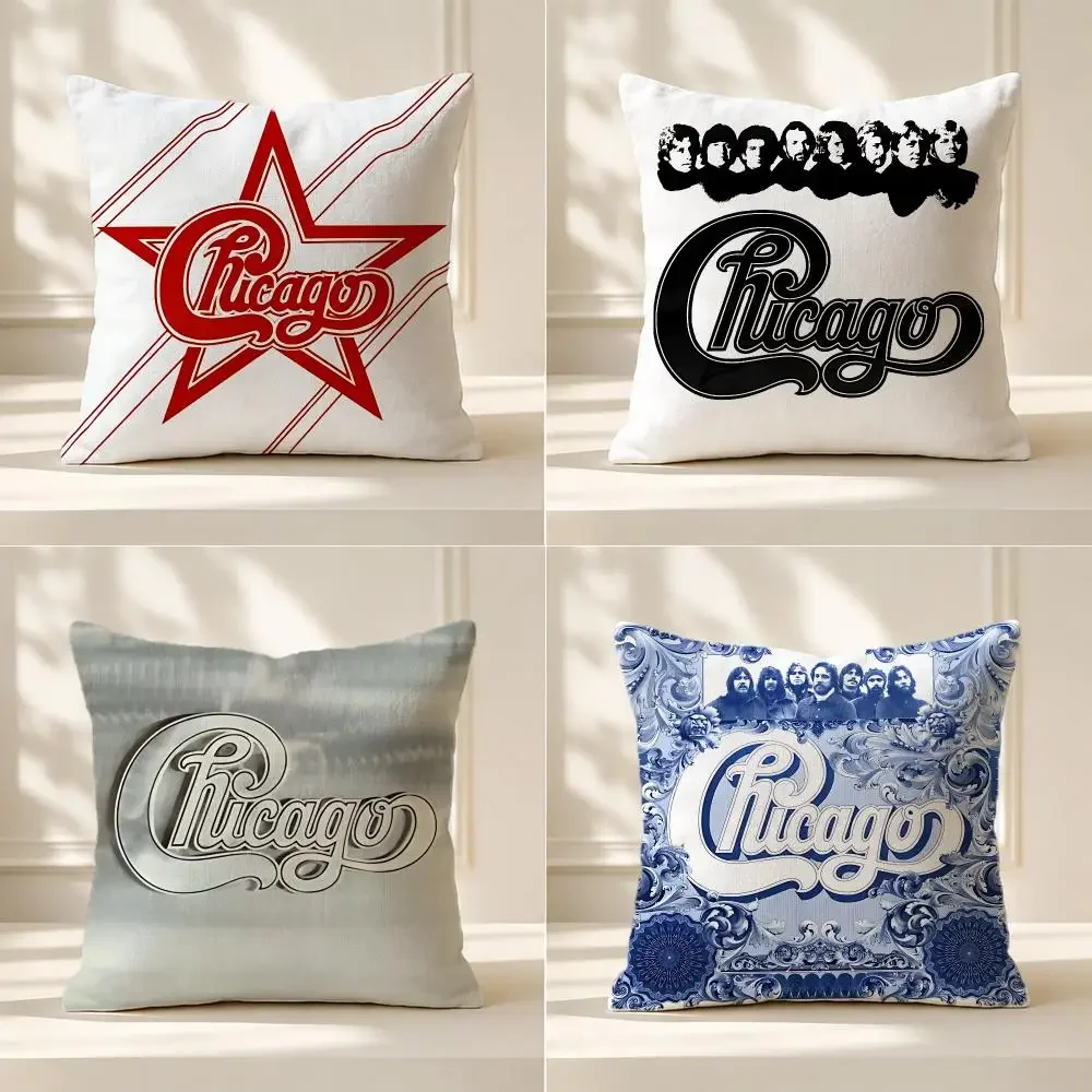 band Chicago Cushion Cover Washable Soft Thick Cushion Cover Decorative Pillowcase for Sofa Living Room Home